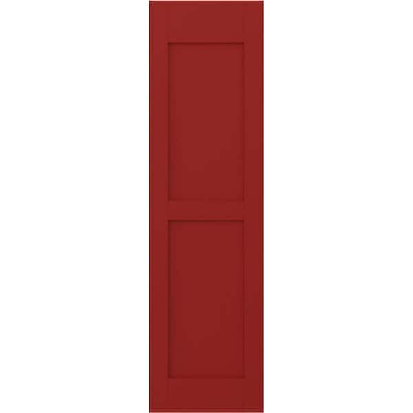 Ekena Millwork 18 in. W x 78 in. H Americraft 2-Equal Flat Panel Exterior Real Wood Shutters Pair in Fire Red