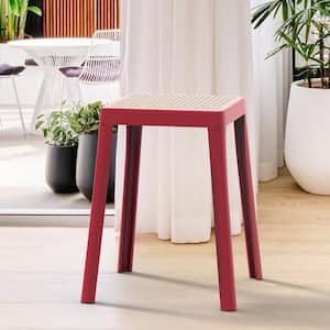Tresse 18 in. Red Backless Square Plastic Dining Stool with Plastic Seat