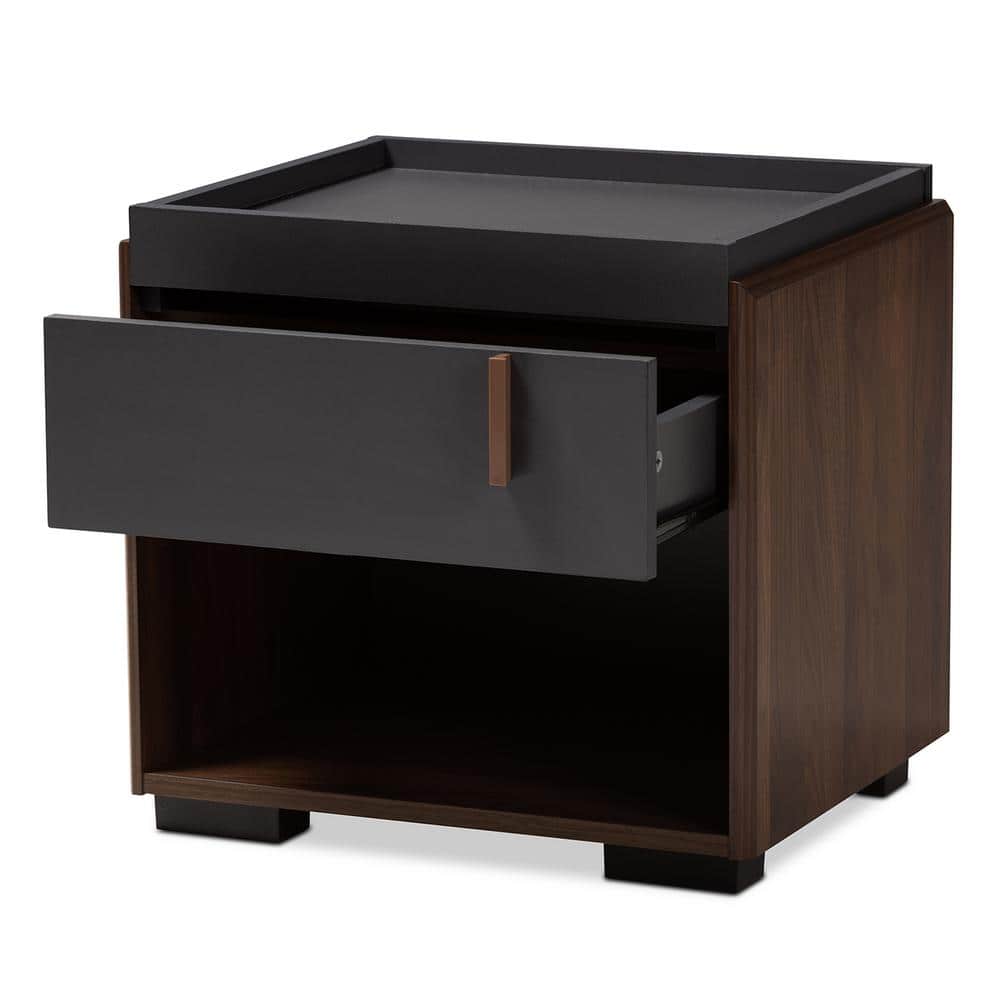 Contemporary Two-Tone Gray and Walnut 1-Drawer Nightstand