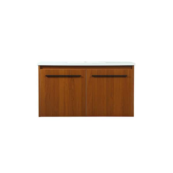 Timeless Home 36 in. W Single Bath Vanity in Teak with Engineered Stone ...