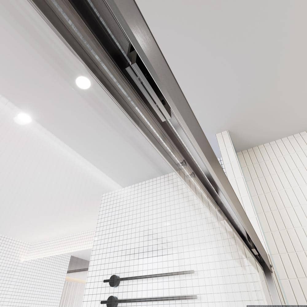 Nickel Framed Double Sliding Shower Door with Clear Glass Panels