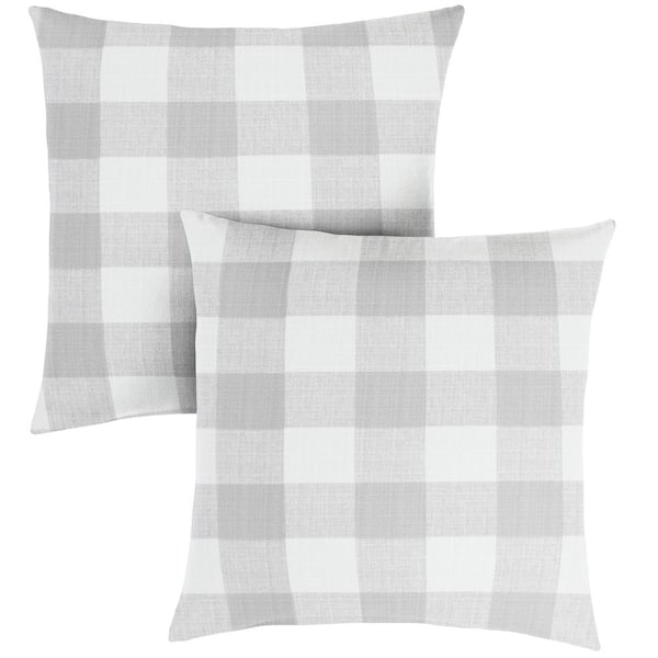 SORRA HOME Grey Buffalo Plaid Outdoor Knife Edge Throw Pillows 2