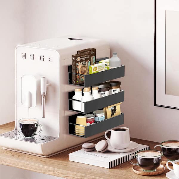 6-Piece Black Magnetic Spice Rack Organizer for Refrigerator, Kitchen Magnetic Floating Shelf Seasoning Storage