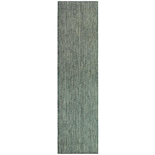 Nourison Horizon Green 2 ft. x 6 ft. Indoor/Outdoor Geometric Contemporary Runner Area Rug