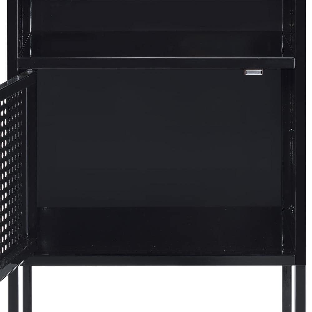 Gemma Black Metal Nightstand with USB Port and Open Shelf