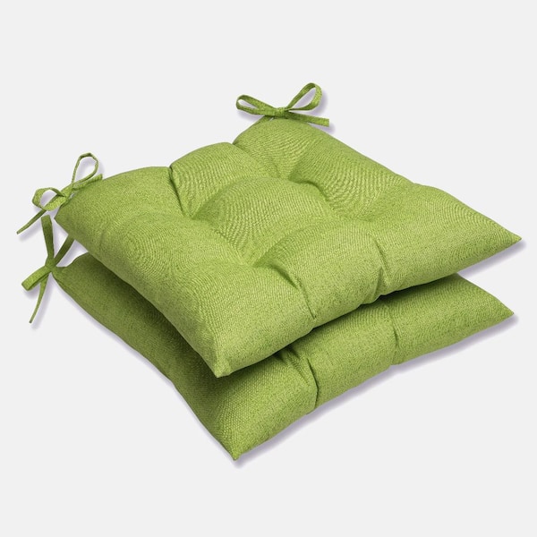Pillow Perfect Solid 19 in. x 18.5 in. Outdoor Dining Chair Cushion in Green (Set of 2)