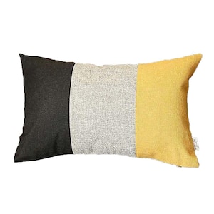 Boho-Chic Handcrafted Jacquard Black and Gray and Yellow 12 in. x 20 in. Lumbar Solid Throw Pillow Cover