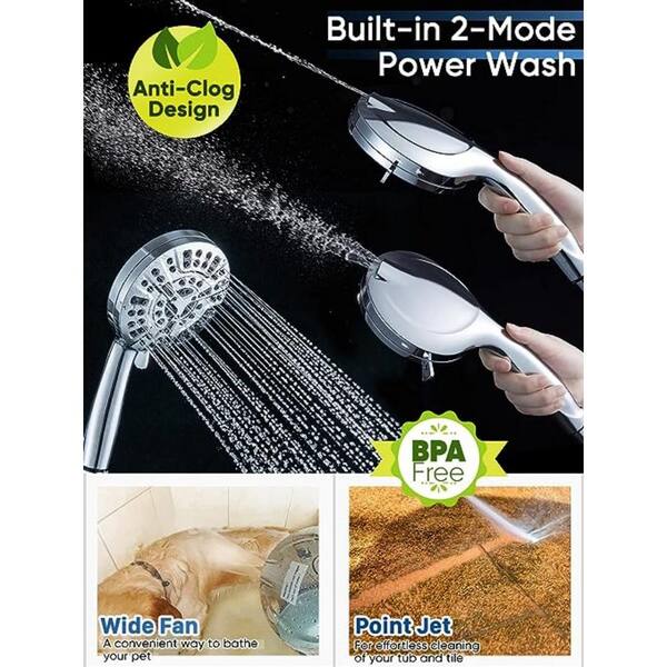 Handheld High-Pressure Shower Head 10-Spray Wall Mount Handheld Shower Head  1.8 GPM in ‎Premium Chrome B09YN8Z2YD - The Home Depot
