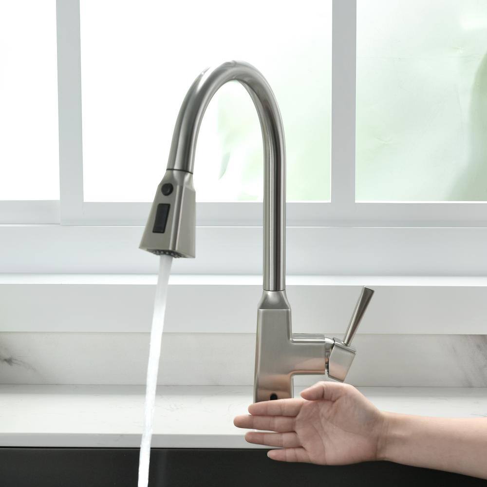 Brushed Nickel Touchless Kitchen Faucet with Pull-Down Sprayer