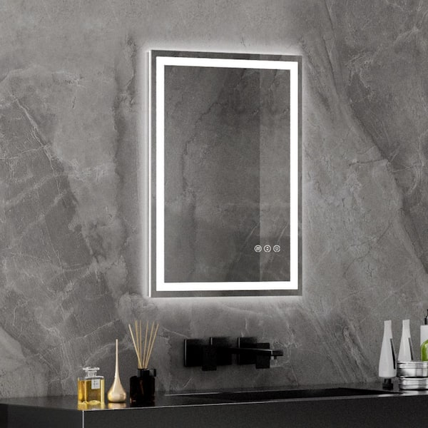 Luminous 36 in. W x 28 in. H Rectangular Frameless LED Mirror Dimmable Defog Wall Mounted Bathroom Vanity Mirror