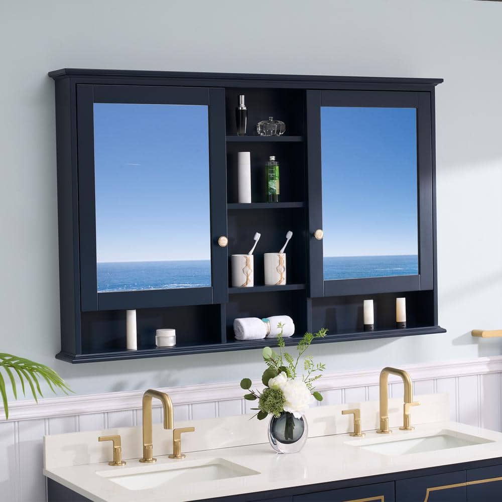 WELLFOR 55 in. W x 35 in. H Rectangular Navy Blue Wood Surface