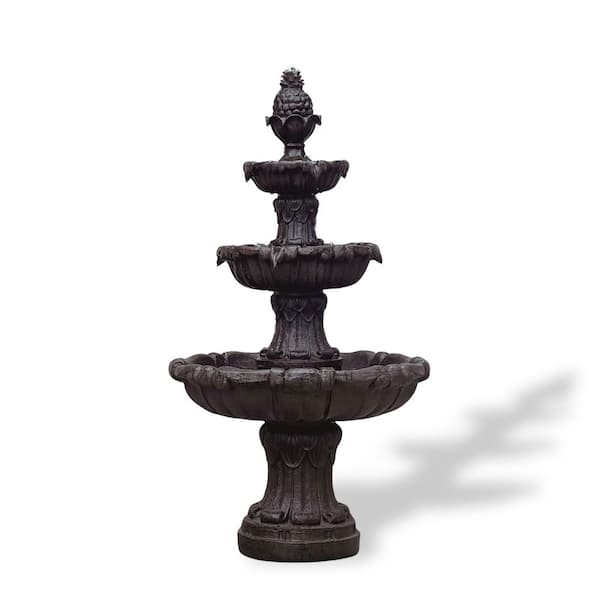 58.3 in. H Electric Resin Tiered Fountain with Submersible Pump, Classic Leaf Design, Brown