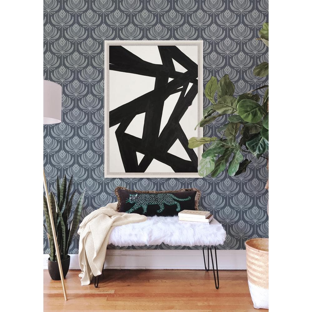 Navy and Gray Lotus Fan Removable Wallpaper Roll