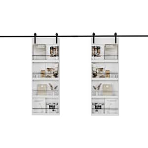 60 in. x 84 in. White Primed Composite MDF Shelves Sliding Barn Door with Hardware Kit and Soft Close