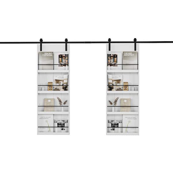 ARK DESIGN 60 in. x 84 in. White Primed Composite MDF Shelves Sliding Barn Door with Hardware Kit
