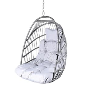 Gray Metal Outdoor Foldable Patio Hanging Chair, Egg Basket Chairs Without Stand for Patio Porch Backyard Balcony