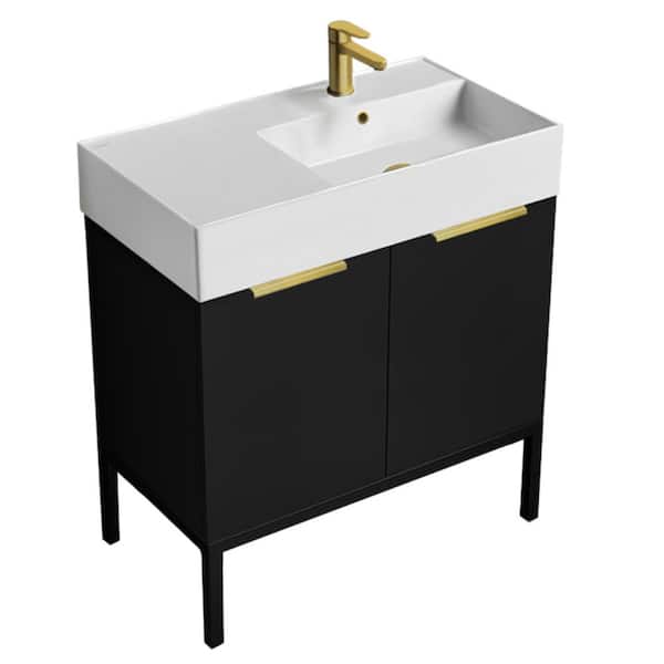 Nameeks Derin 31.9 in. W x 17.3 in. D x 34.65 in. H Modern Bathroom Vanity in Matte Black With White Ceramic Top