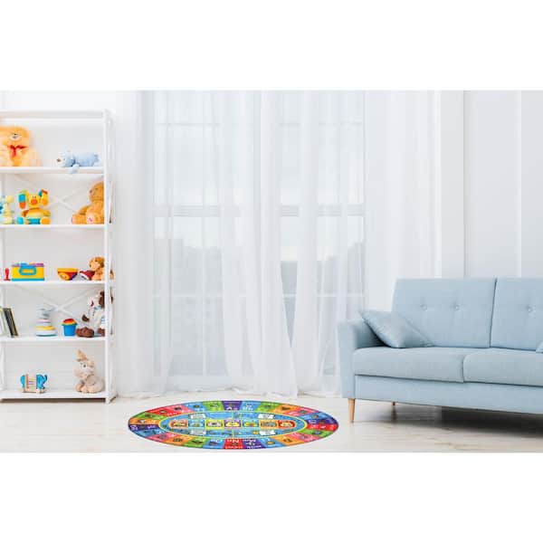 Multi-Color Boy Girl Kids Nursery Playroom Educational Learning ABC Alphabet Seasons Months 5 ft. x 7 ft. Oval Area Rug