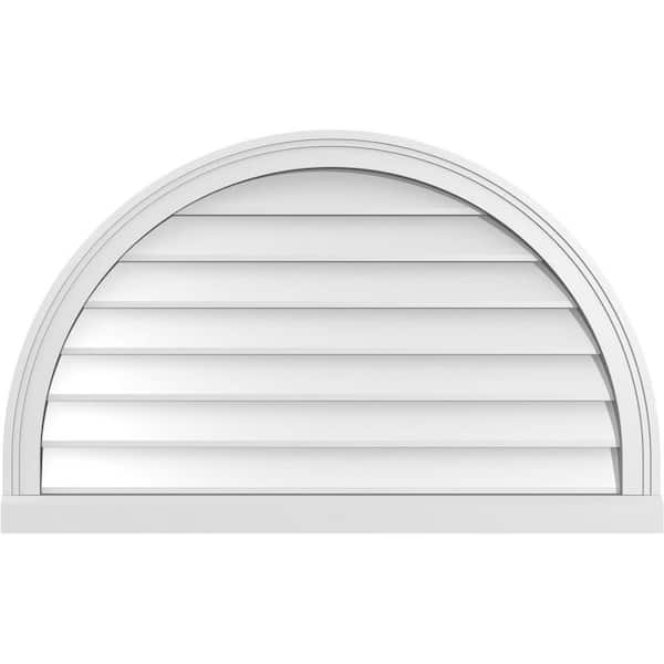 Ekena Millwork 36 in. x 22 in. Round Top White PVC Paintable Gable Louver Vent Non-Functional