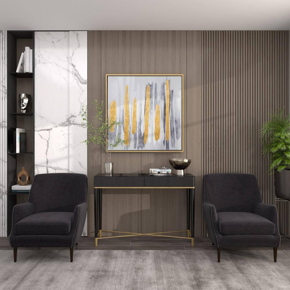 XL Gray and Gold Abstract Canvas Wall Art with Metal Frame