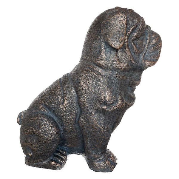 Sitting Bulldog Garden Resin Statue 16 in. Copper-Look