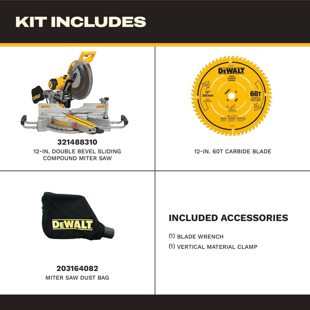 DEWALT 15 Amp Corded 12 in. Double Bevel Sliding Compound Miter Saw with XPS technology, Blade Wrench and Material Clamp DWS780