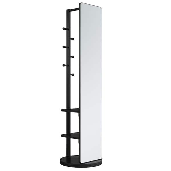 Anky Black 19.69 in. W x 68.8 in. H Rectangle Wood Framed Full Length Mirror with Coat Hooks and Storage Rack