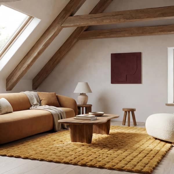 Jeni SuperiorWash Solid Faux Rabbit Machine Washable Area Gold 4 ft. x 6 ft. Indoor Area Rug