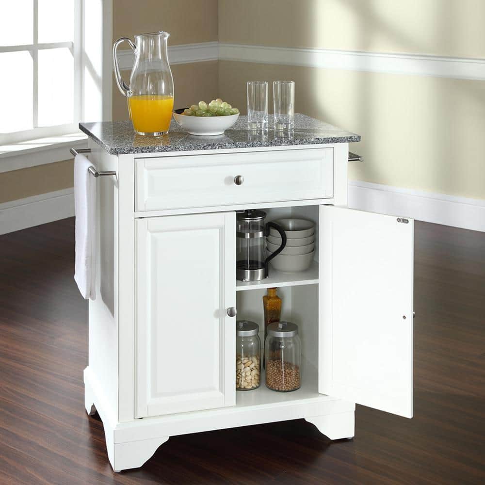 White and Gray Granite Top Portable Kitchen Island Cart
