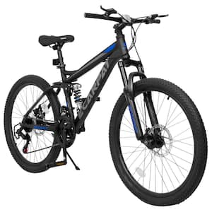 26 in. Mountain Bike with 21-Speed Full Suspension and Shifter Front Fork Rear Shock for Men and Women's in Black