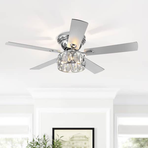 Bernard 52 in. Indoor Chrome Chandelier Hugger Ceiling fan with Crystal Light Kit and Remote Control Included