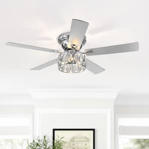 Bernard 52 in. Indoor Chrome Chandelier Hugger Ceiling fan with Crystal Light Kit and Remote Control Included