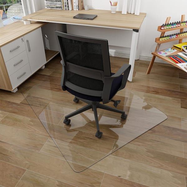 Rectangular glass chair mat for office or home