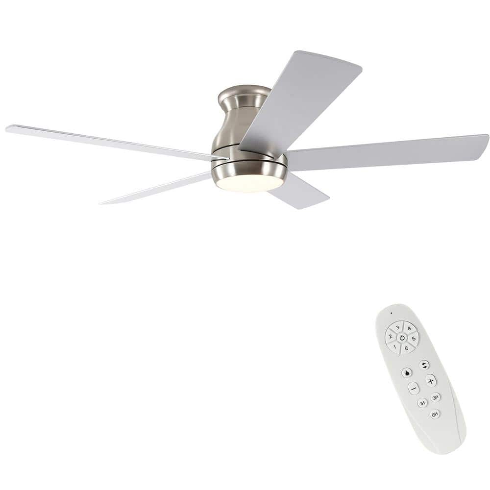 52 in. Indoor Integrated LED Light Flush Mount Brushed Nickel Ceiling Fans 