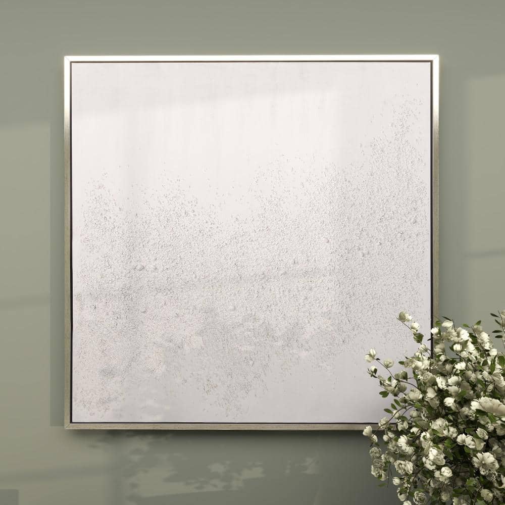 Large White and Silver Abstract Canvas Wall Art