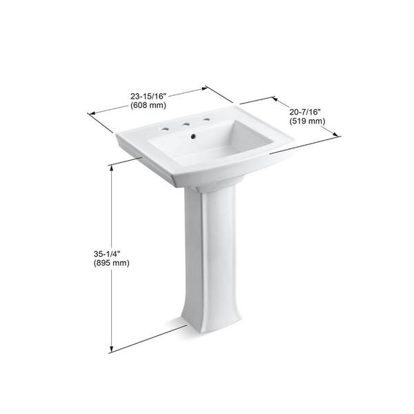 KOHLER Archer 20-7/16 in. Vitreous China Pedestal Sink Basin in White with Overflow Drain KOHLER Archer 20-7/16 in. Vitreous China Pedestal Sink Basin in White with Overflow Drain