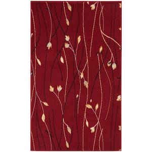 Grafix Red 3 ft. x 5 ft. Floral Contemporary Kitchen Area Rug