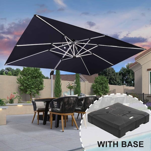 10 ft. x 13 ft. High-Quality Aluminum 360 Rotation Cantilever Polyester Outdoor Patio Umbrella with Base, Navy Blue