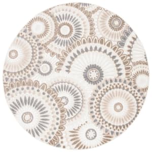 Cabana Gray/Ivory 7 ft. x 7 ft. Contemporary Medallion Floral Indoor/Outdoor Patio Round Area Rug