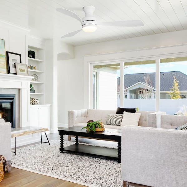 Avex 52 in. White Standard Flush Mount Ceiling Fan with Remote Control and Dimmable Integrated LED