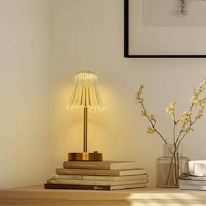 13 in. Gold Dimmable LED Flower Table Lamp Ideal for Bedrooms and Events with 3600mAh Battery and Type-C USB