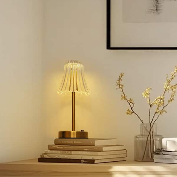 13 in. Gold Dimmable LED Flower Table Lamp Ideal for Bedrooms and Events with 3600mAh Battery and Type-C USB