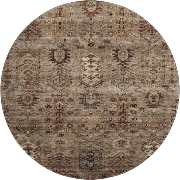 Mayfield Premium Machine Washable Abstract AMF2047 Brown 8 ft. x 8 ft. Round Rug