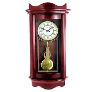 Weathered Chocolate Cherry Wood 25 Inch Wall Clock with Pendulum