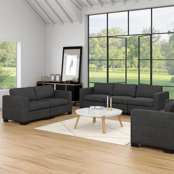 Dorel Living Hepburn 72 in. Dark Gray Polyester 2-Seater Lawson