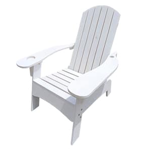 Classic White Reclining Wood Adirondack Chair with Umbrella Hole and Cup Holder