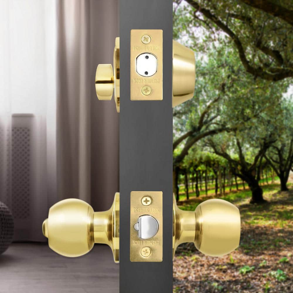 Polished Brass Single Cylinder Deadbolt Entry Knob Set