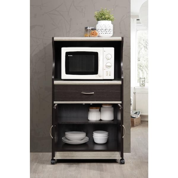 Microwave Cart Cabinet Drawer HODEDAH Grey Home Office Kitchen Storage Furniture 