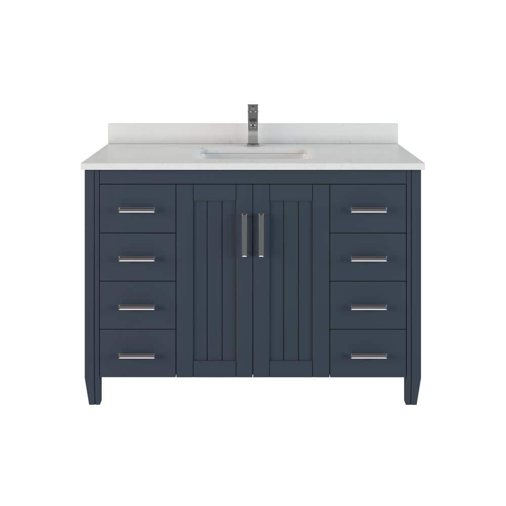 Jake 48 in. W x 22 in. D Bath Vanity in Gray ENGRD Stone Vanity Top in Whit