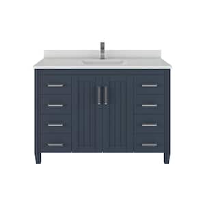 Jake 48 in. W x 22 in. D Bath Vanity in Gray ENGRD Stone Vanity Top in White with White Basin Power Bar and Organizer